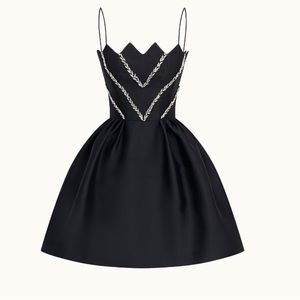 Mini black dress with crystal detailing